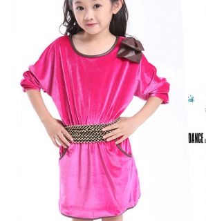 New Casual Girls Top Kids Bow Bat Wing Long Sleeve Dress 3 9Y Clothes AD042