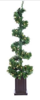 5' Pre Lit Helix Spiral Potted Artificial Topiary Tree Clear Lights