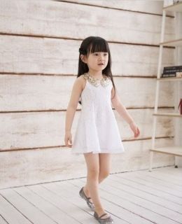 Girls Toddler Lace Hollow Out Floral Kids Sequin Lapel Dress Princess Skirt 2 7Y