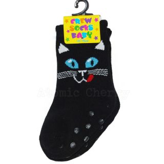 Black Cat Face Baby Crew Socks Kids Infant Cute Cool Rockabilly Unisex Grippers