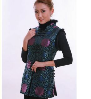 Chinese Women's Winter Cotton Waistcoat Vests Green Sz M L XL 2XL 3XL 4XL