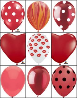 You Choose Red Shades Latex Balloons 11" 12" Solid Polka Dots Hearts