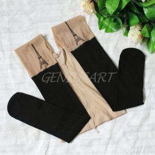 Eiffel Tower Leggings Dual Color Tattoo Socks Pantyhose Tights Stockings Black