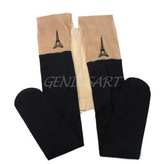 Eiffel Tower Leggings Dual Color Tattoo Socks Pantyhose Tights Stockings Black