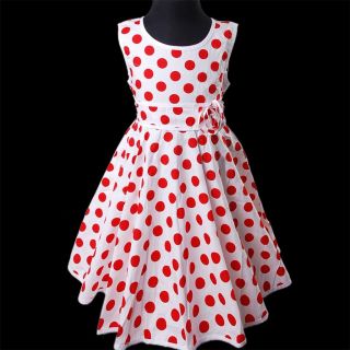 KD324 White Girl Pageant Flower Dress with Red Polka Dots