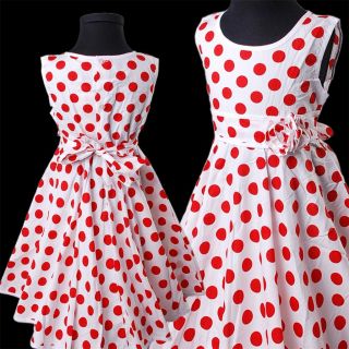 KD324 White Girl Pageant Flower Dress with Red Polka Dots