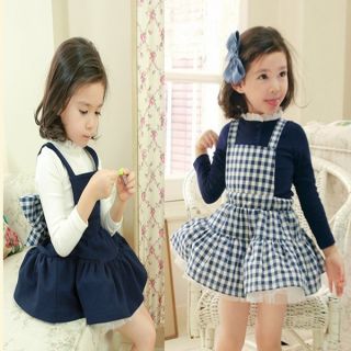 2pcs Baby Girls Bow Knot Strap Dress Long Sleeves Bottoming Shirt Clothes 2 8Y