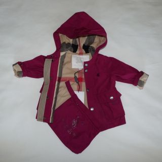 Burberry Baby Girls Newlands Rain Hooded Rain Pink Jacket Size 9 Months