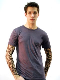 Wild Rose Men's Burnout T Shirt Tattoo Mesh Long Sleeves Charcoal Black Grey New