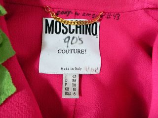 Vintage 1990s Moschino Couture Hot Pink Wool Felt Flower Leaf Collar Coat Jacket