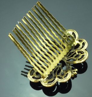 New Gorgeous Bronze Metal Colorful Crystal Peacock Hair Combs Barrette Clip S66