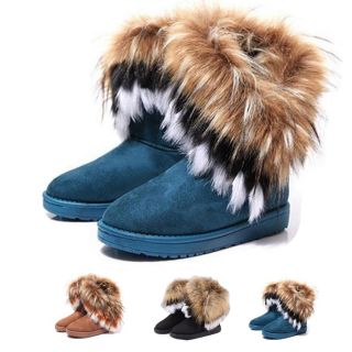 Women Winter Warm High Long Snow Ankle Boots Faux Fox Rabbit Fur Tassel Shoes