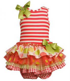 Bonnie Baby Infant Girls Knit Stripe Bodice Multi Tier Drop Waist Dress 3 6 M