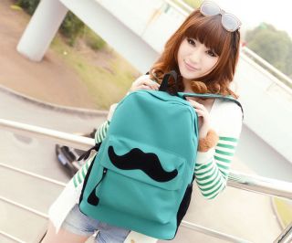 New Style Women Girls Cute Mustache Canvas School Book Campus Backpack Bag
