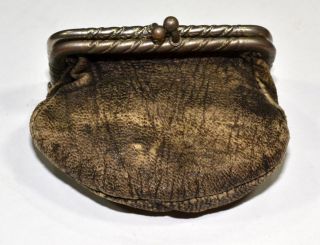 Coin Change Purse Civil War Era Greek Roman Soldier Antique Metal Leather 1800