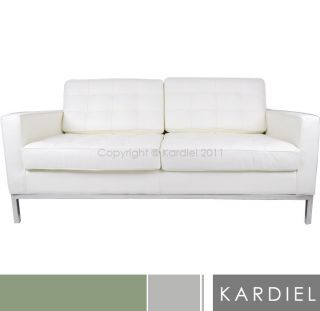 Florence Knoll Loveseat Chair Modern White Leather Sofa Contemporary 2 Seater