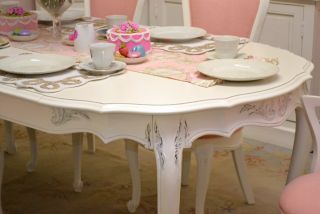 Shabby Cottage Chic 2 Leaf Oval Dining Table French Vintage Style White Roses