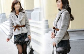Fashion Women Faux Fur Rabbit Hair Coat Jacket Fluffy Short Outwear Belted