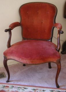 Antique French Louis XIV Style Fauteuil Arm Chair Walnut Wood Fabric