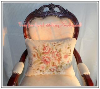 18x14 Wool Chic Needlepoint Rose Pillow Decorative Sofa Chair Bed Couch Cushion