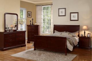 Cherry Wood Bed Frame Bedroom Furniture 4 PC Beds Dresser Queen King Bedroom Set