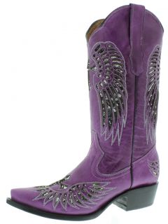 Women's Cowboy Boots Ladies Purple Leather Sequins Western Riding Biker Rodeo