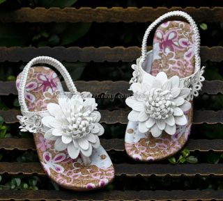 Kids Girls White Daisy Flower Flip Flops Sandals Child Size 9 10 10 11 11 12 13