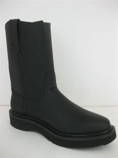 Men's Tough Black Leather Work Boots for Construction Durable Heel Grooved Sole