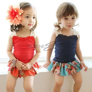 Girl Toddler Straps Tank Summer Top Floral Flower Dress Kid Skirt Outfit Sz 2 7