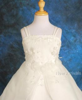 White Wedding Flower Girls Pageant Formal Dress w Shawl Toddler Size 3 4T FG028