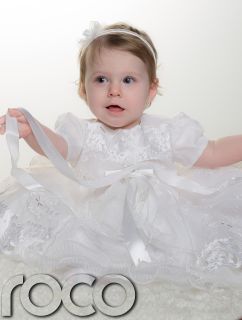 Baby Girls White Christening Dress Traditional Embroidered Baptism Gown