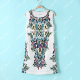 Womens Fashion Abstracted Geometry Print Sleeveless Vest Mini Dress B3143C