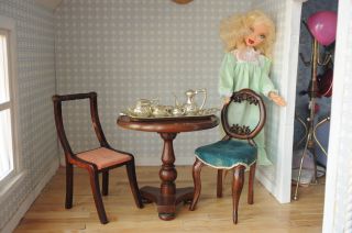 Antique Wood Doll Furniture Table Chair Barbie Size
