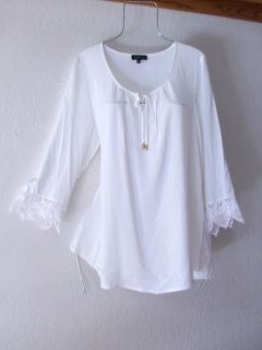 New Spense White Crochet Lace Peasant Blouse Viscose Shirt Top 12 14 L Large