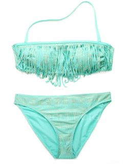Sexy Miss Metallic Fringe Bikini Swimwear Bandeau Beachwear Push Up Swimsuit Set