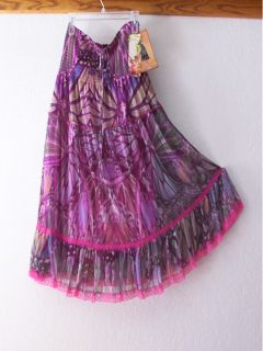 New Lapis Long Raspberry Pink Lace Peasant Boho Maxi Dress Skirt 8 10 M Medium
