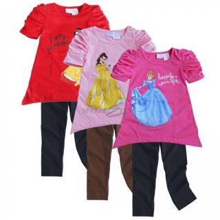 2pc Outfit Baby Girls Cartoon Princess Top Shirt Dress Leggings Pants 2T 3T 4T