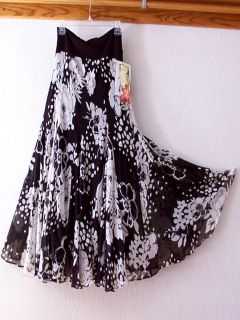 New Lapis Long Black White Floral Full Flared Summer Dress Skirt 4 6 2 s Small