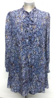 Jigsaw Blue Patterned Long Sleeve Silk Dress 12