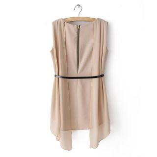 Womens European Fashion Sleeveless Asymmetry Pleated Hem Chiffon Dress B2131C