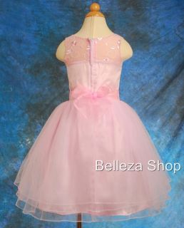 Pink Flower Girls Infant Pageant Dress Sz 12 18mo P43