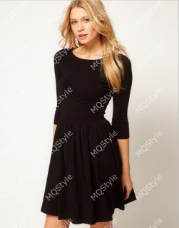 Womens Fashion Crewneck Pleated Hem Sexy Long Sleeve Mini Dress 5 Colors B3228