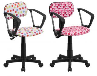 New Pink or Multi Color Dot Print Upholstered Dorm Desk Task Chairs with Arms