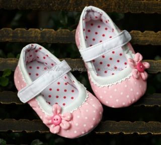 Pink Mary Jane Toddler Baby Girl Polka Dot Walking Shoes Newborn to 18 Months