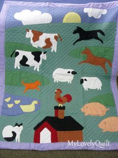 Farm Animals Hand Appliqué Patchwork Hand Quilted Baby Toddler Quilt Throw New