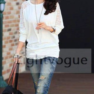 New Womens Loose Batwing Dolman Sleeve Casual Sexy Lace Top T Shirt Blouse 3004