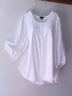 New $68 Spense White Crochet Lace Peasant Blouse Boho Shirt Plus Top 24 26 3X