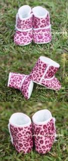 Hot Pink Leopard Newborn Baby Infant Shoes Boots 6 24MS