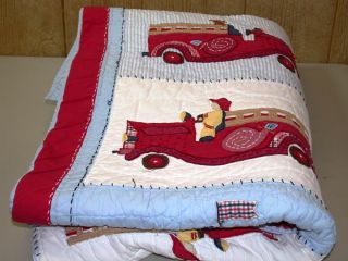 Pottery Barn Kids Quilt Fire Engines 64" x 82" Red Blue White