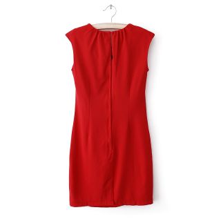New Womens European Fashion Crewneck Sleeveless Red Mini Dress B2272